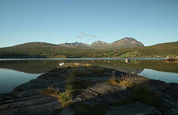 calm ocean and mountains