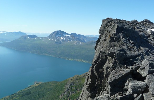 Rocky mountain top with view over ocean